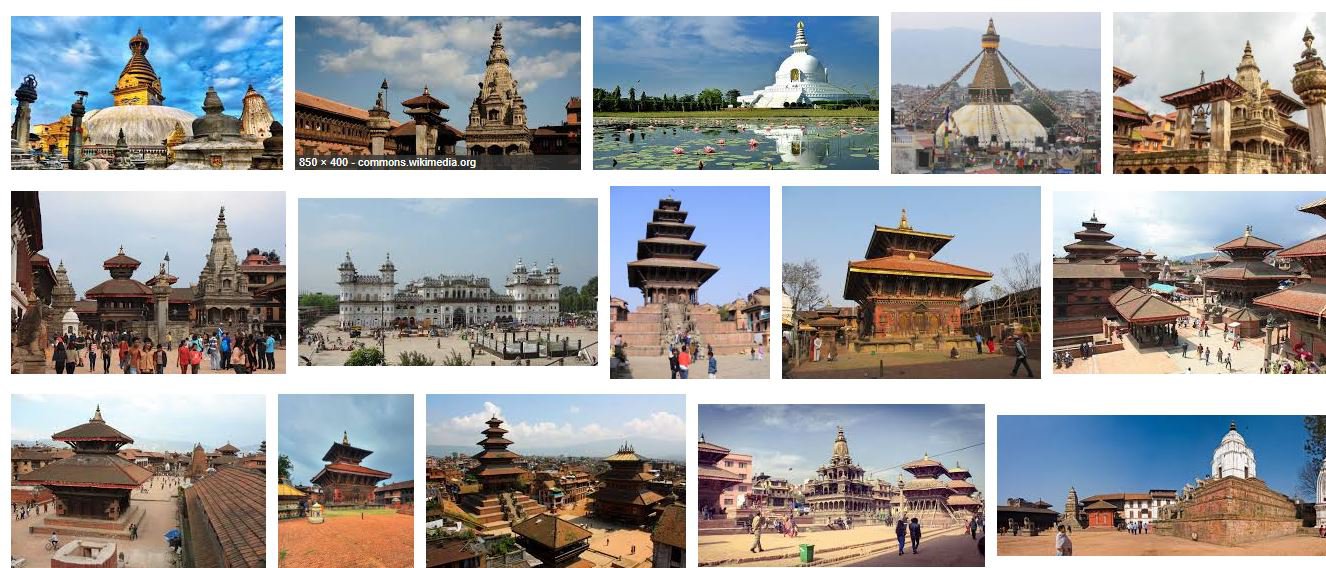 the picture shows the different heritage sites of the Nepal which says:- UNESCO World Heritage Sites to Visit in Nepal